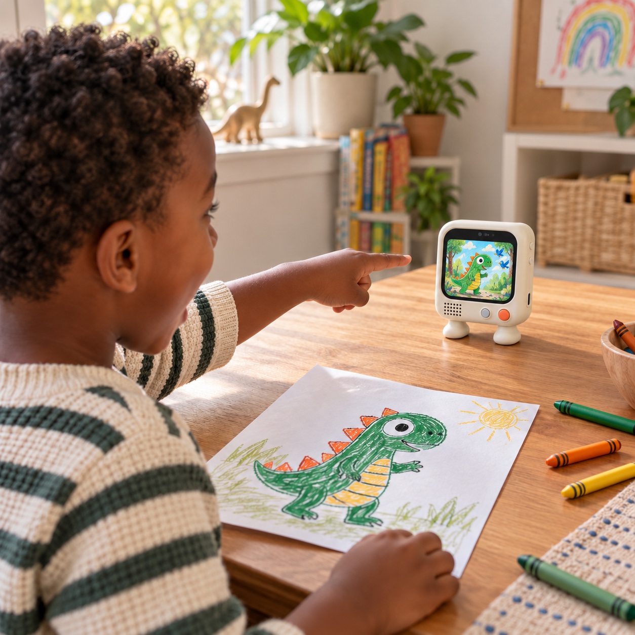 A child sees their dinosaur drawing become a character on Bubu