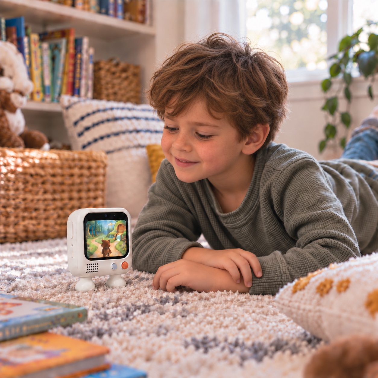 A child makes a choice in an interactive story on Bubu